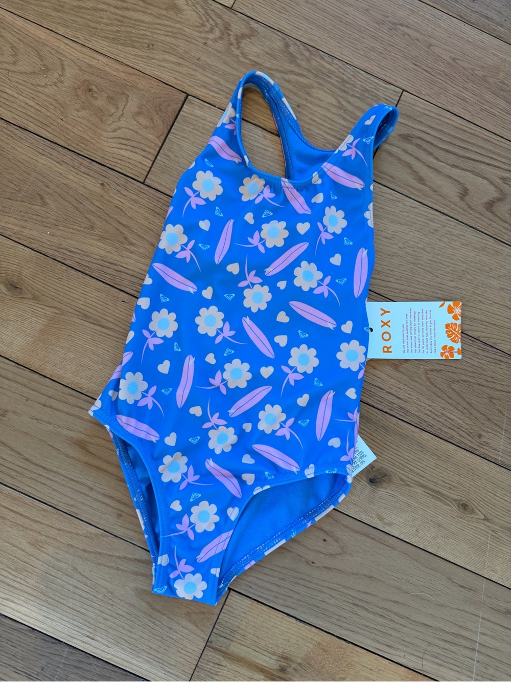 NWT ROXY Girls Blue Daisy Surfboard One Piece Swimsuit Size 4